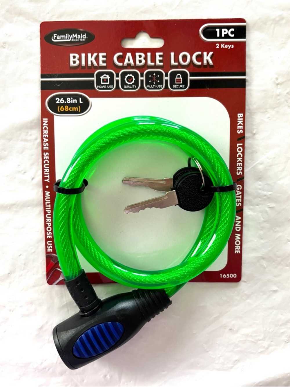 NWT FamilyMaid Green Bike Cable Lock with Keys